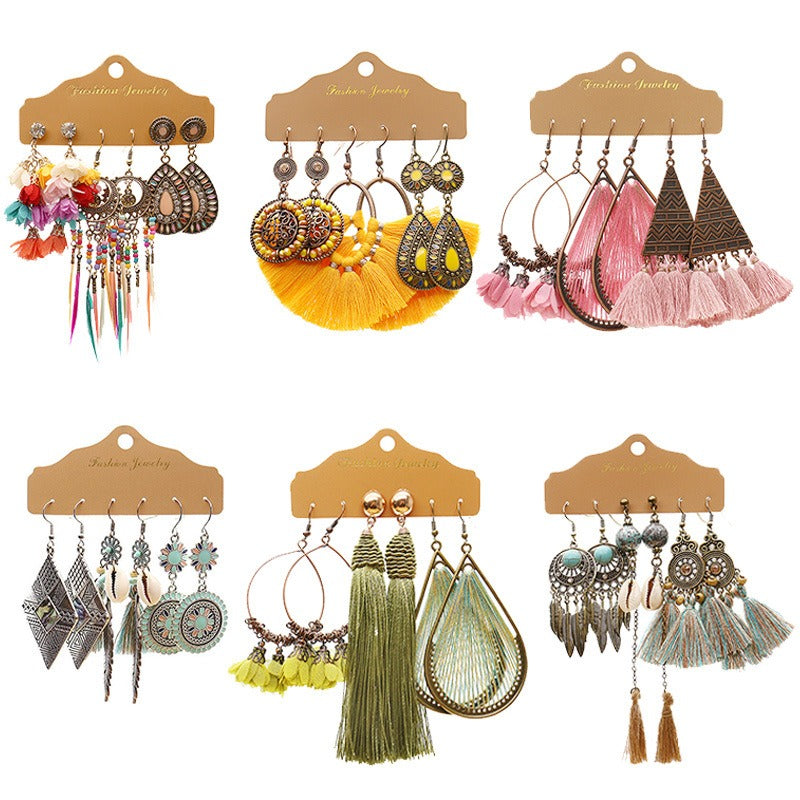 Wholesale Multi-piece Set Boho Tassel Flower Earrings