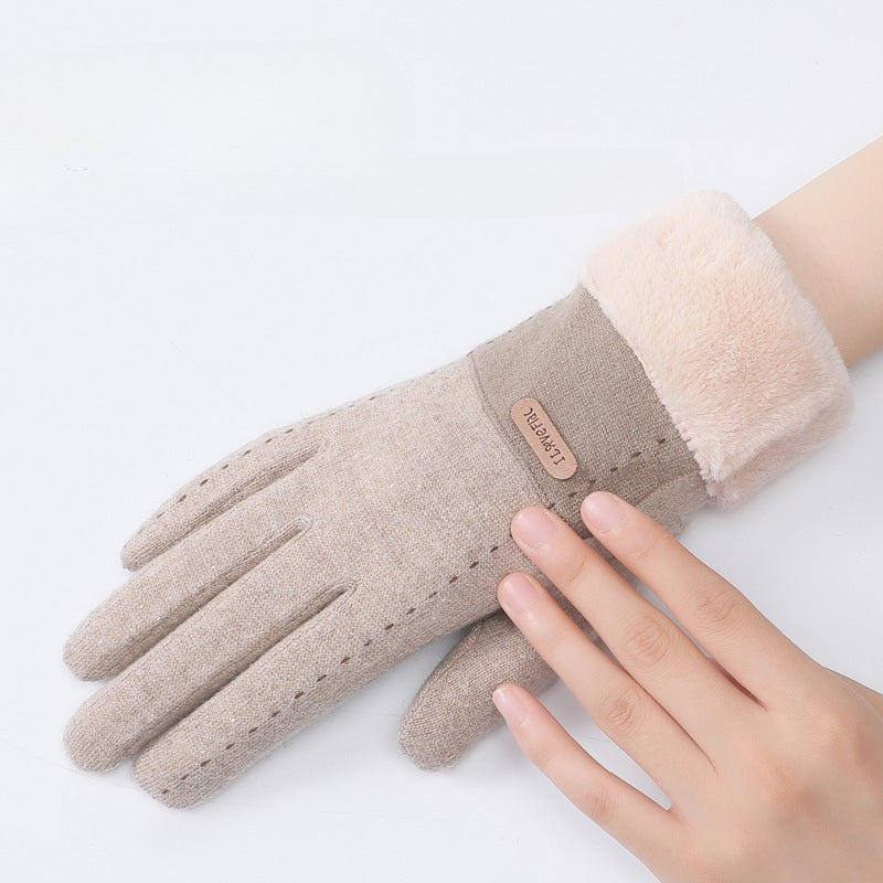Wholesale Winter Cashmere Thickened Windproof and Warm Touch Screen Cycling Wool Gloves