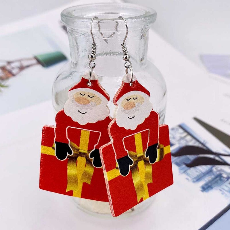 Wholesale Christmas Tree Bells Santa Claus Elk Leather Earrings