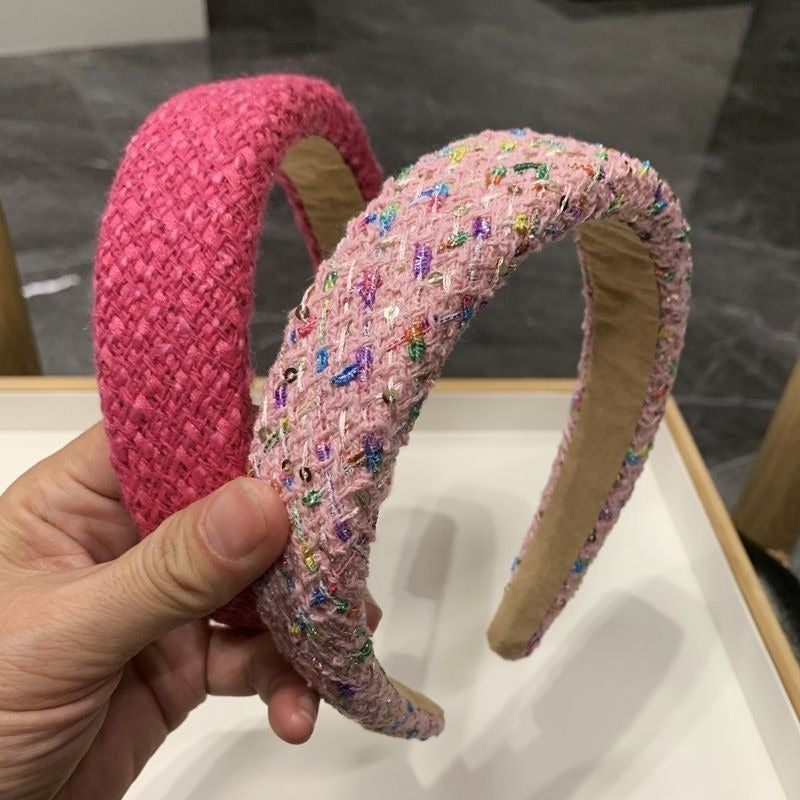 Wholesale pink fabric high skull plaid headband