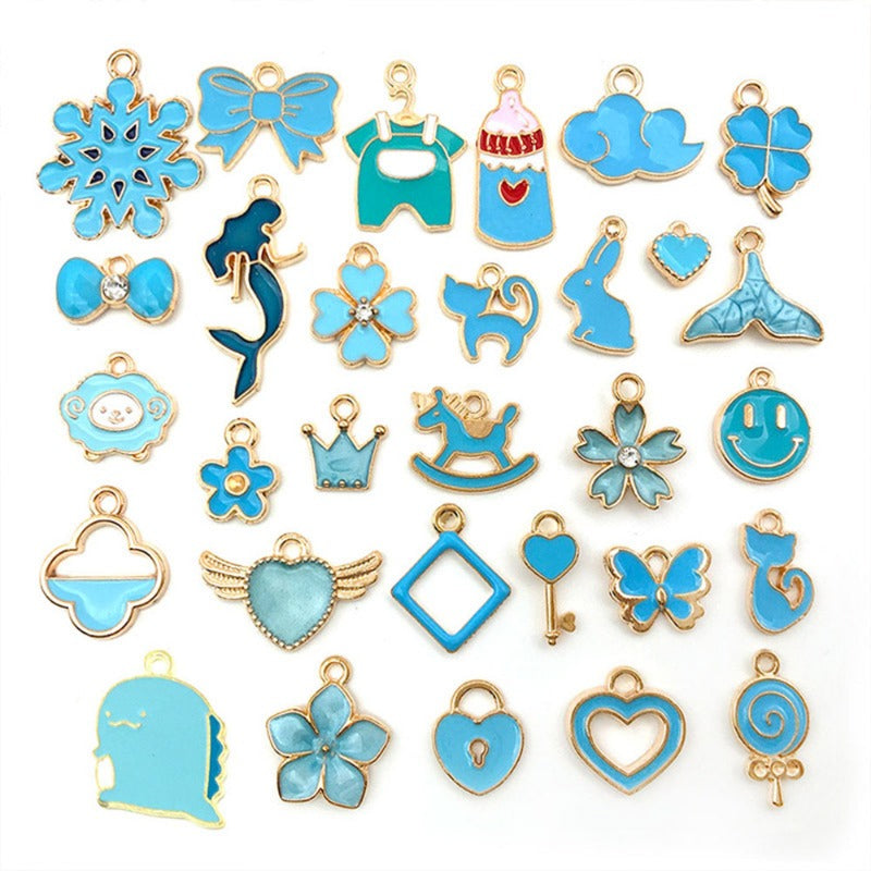 Wholesale Mix 30 Lake Blue Drip Oil Alloy Cute Cartoon Simulation Animal Pendant