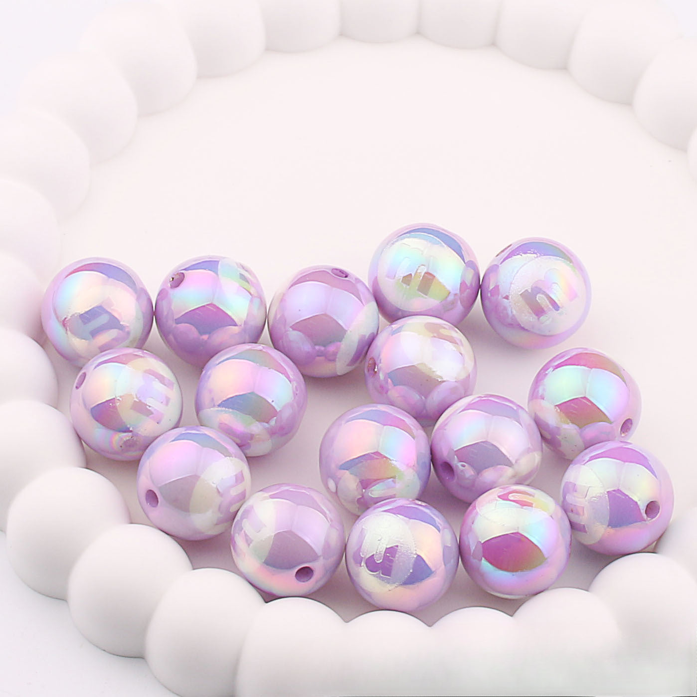 Wholesale 20pcs Acrylic UV Plating Engraving M Bean Straight Hole Two-color DIY Beads