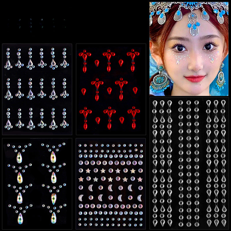 Wholesale Acrylic AB Diamond Antique Feng Hua Dian Makeup Stage Performance Eye Patch Diamond Eyebrow Center Patch