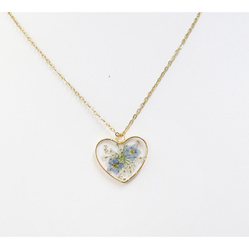 Wholesale 6pcs Love Forget-Me-Not Epoxy Real Flower Necklace