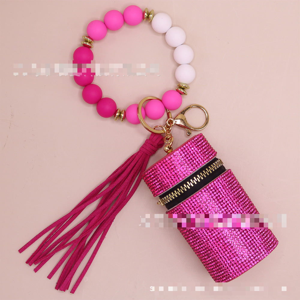 Wholesale Rhinestone Lipstick Bag Silicone Wrist Keychain