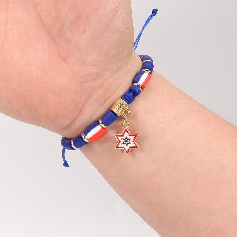Wholesale Independence Day Braided Adjustable Heart Five-pointed Star Butterfly Red White and Blue Bracelet
