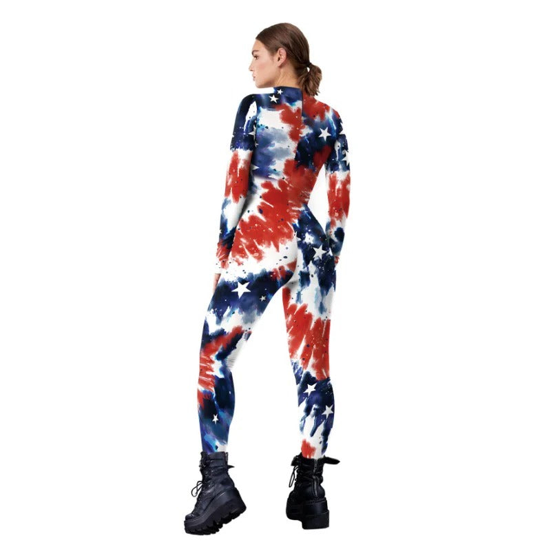 Wholesale Independence Day Tie Dye Bodysuit Digital Printing Festive Bodysuit