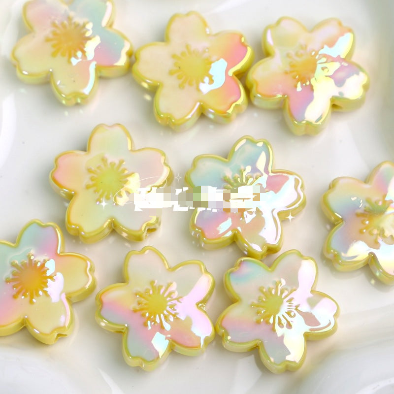 Wholesale 10pcs DIY Double-sided Oil Drip Cherry Blossom Flower Straight Hole Acrylic Beads