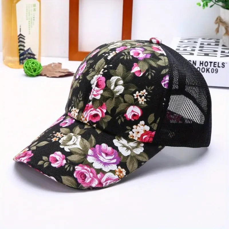 Wholesale Floral Cross Ponytail Polyester Baseball Cap
