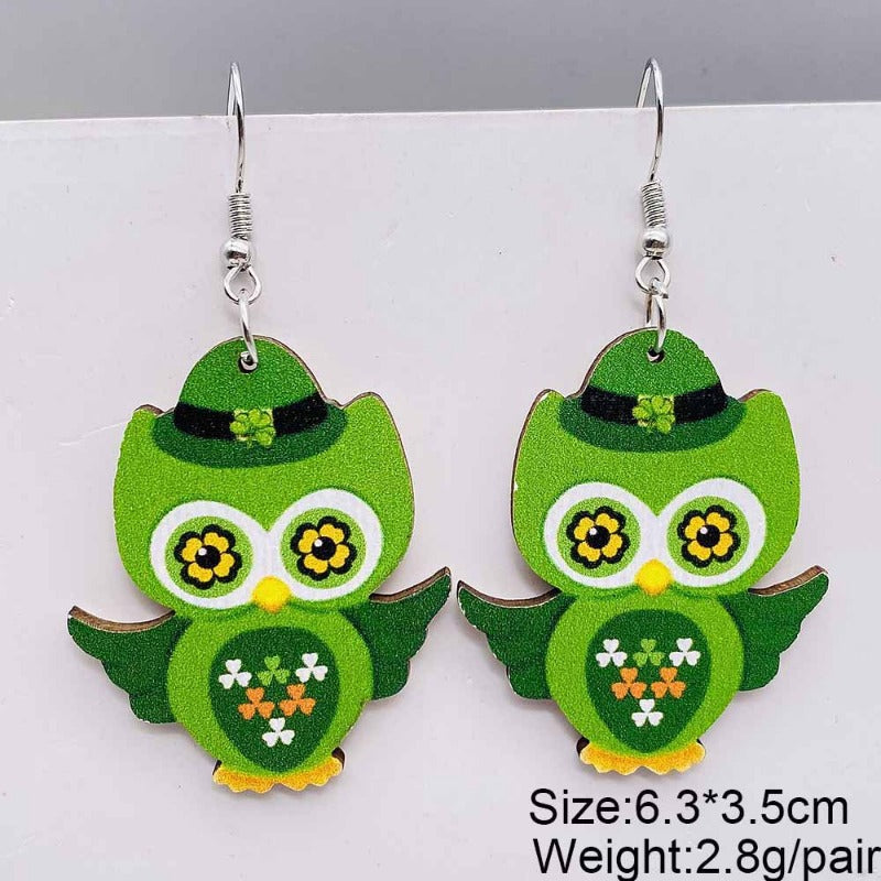 Wholesale St. Patrick's Day Irish Clover Penguin Owl Wooden Earrings