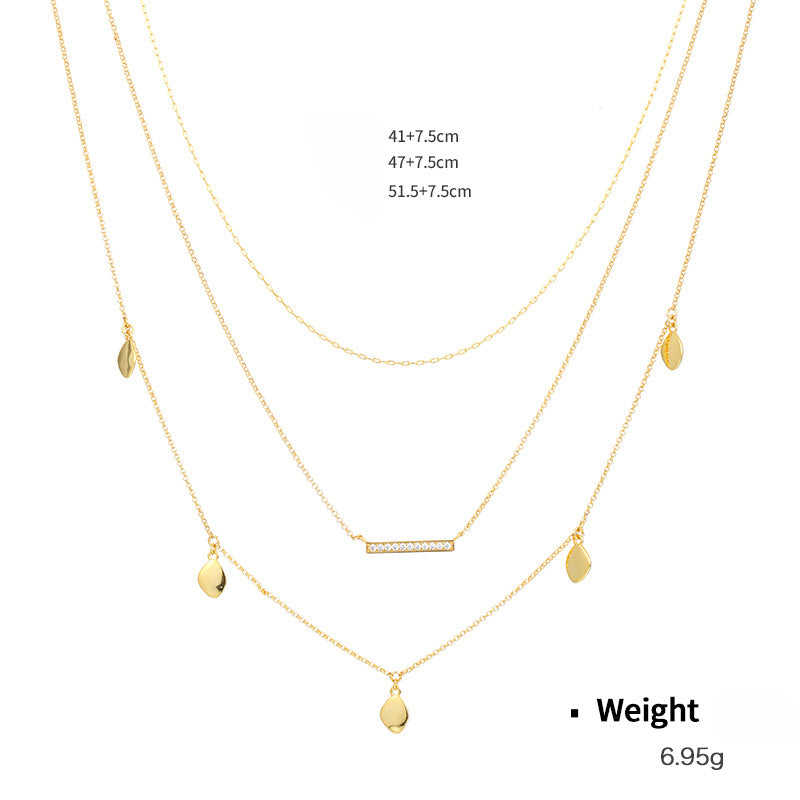 Wholesale Copper Inlaid Zirconium Plated Genuine Gold Multi-layer Stacked Necklace Collarbone Chain