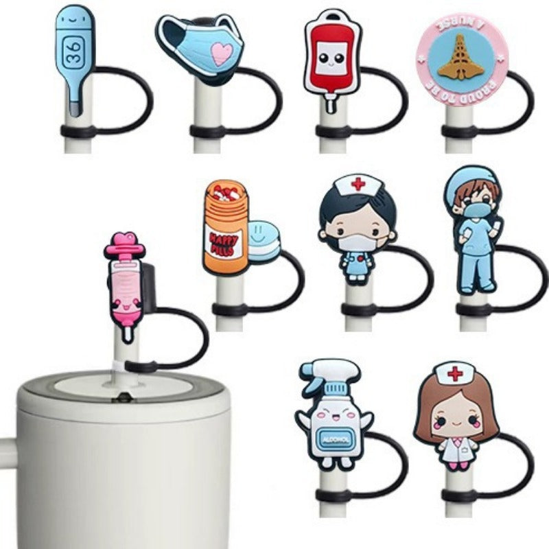 Wholesale 10pcs PVC 2-3cm Medical Series Cute Straw Cover Cup Decoration