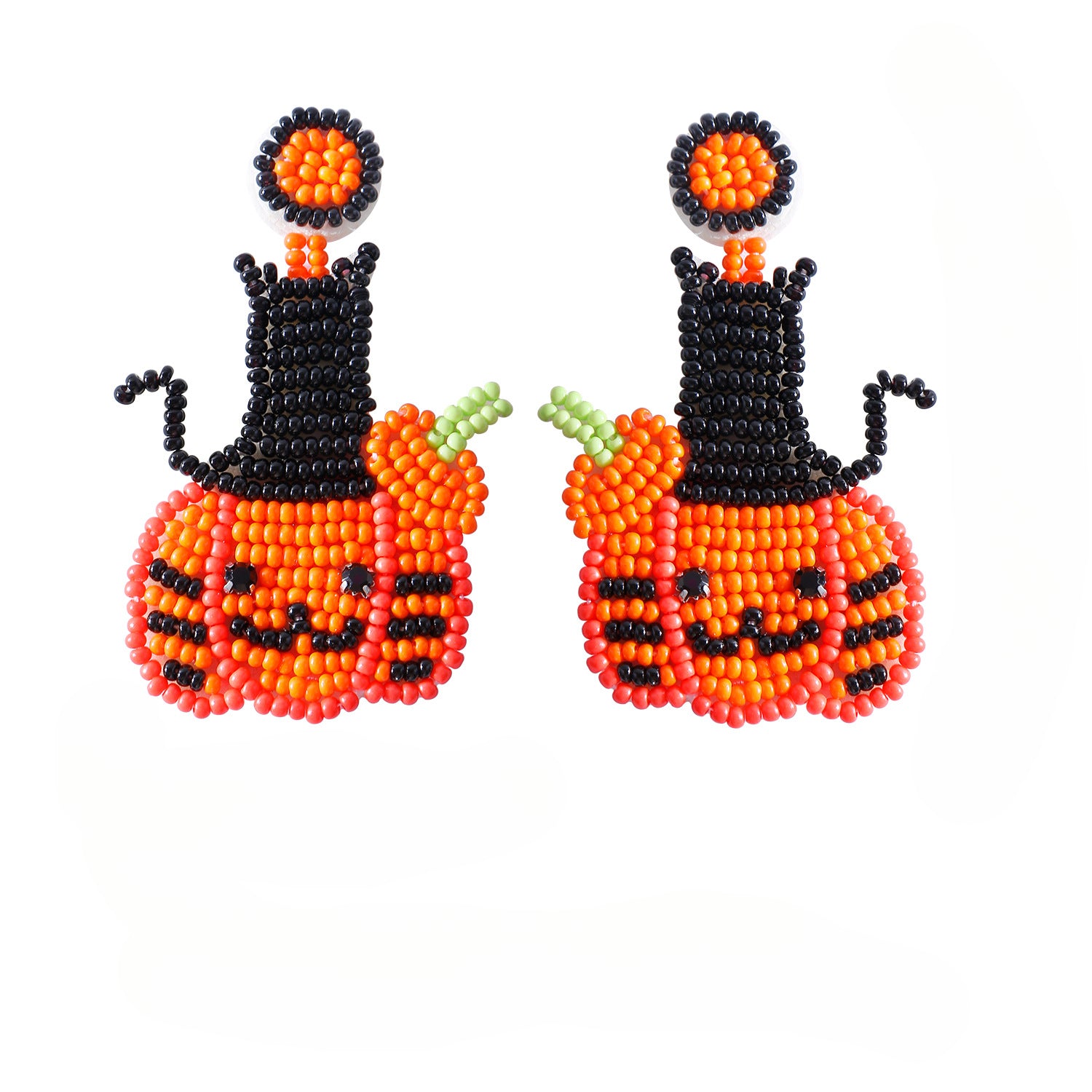 Wholesale Halloween Handmade Beaded Cute Pumpkin Rice Bead Earrings