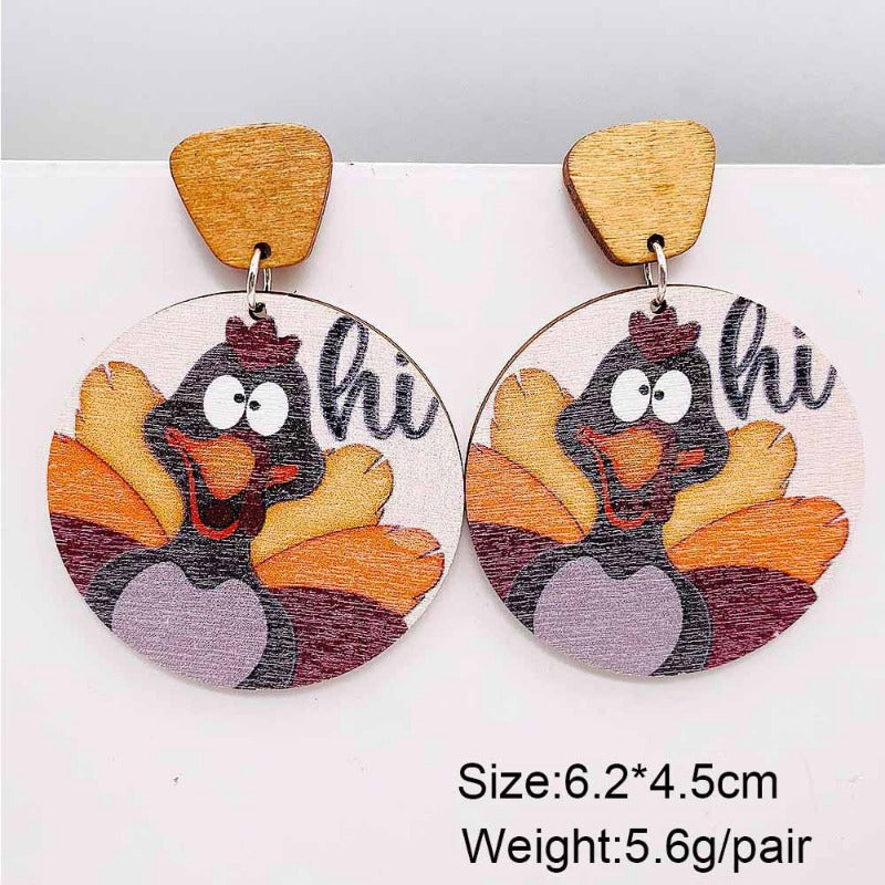 Wholesale Autumn Thanksgiving Turkey Gnome Sunflower Wooden Earrings