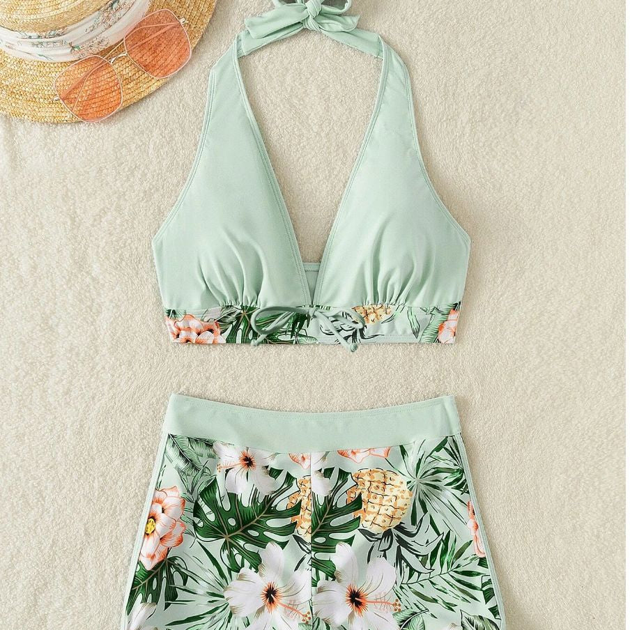 Wholesale Split High Waist Stitching Lace Up Boxer Swimwear