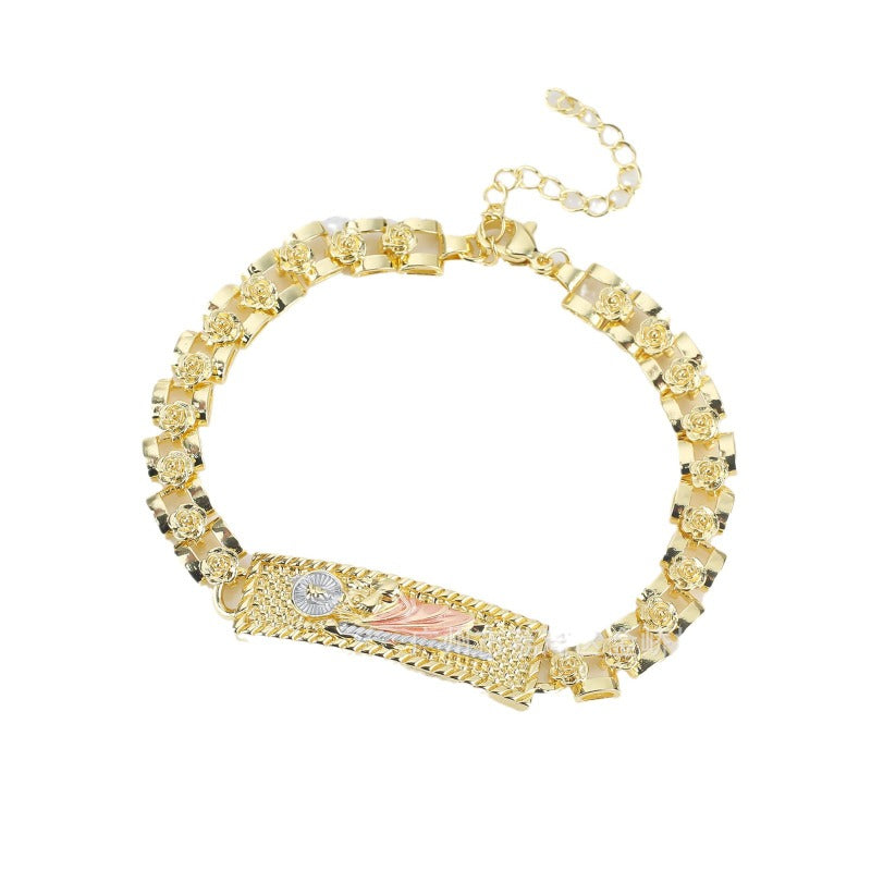 Wholesale Drip Oil Jesus Rose Cuban Metal Bracelet