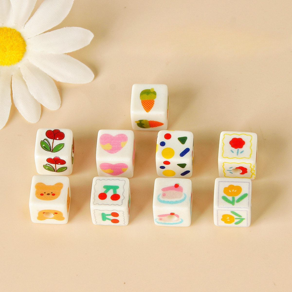 Pretería de dibujos animados de 10 piezas de 10 piezas al por mayor cuentas cuadradas coloridas