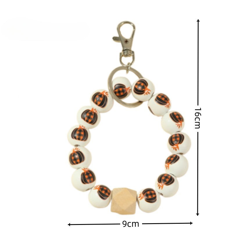 Wholesale Halloween Pumpkin Wooden Bead Bracelet Keychain