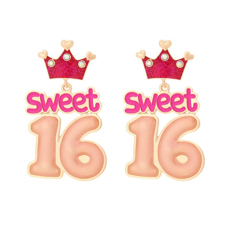 Wholesale Cartoon Enamel Crown Birthday Zinc Alloy Earrings