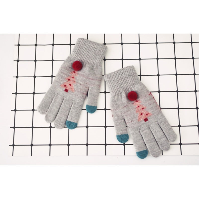 Wholesale Imitation Cashmere Christmas Tree Double-layer Thickened Warm Split Finger Gloves