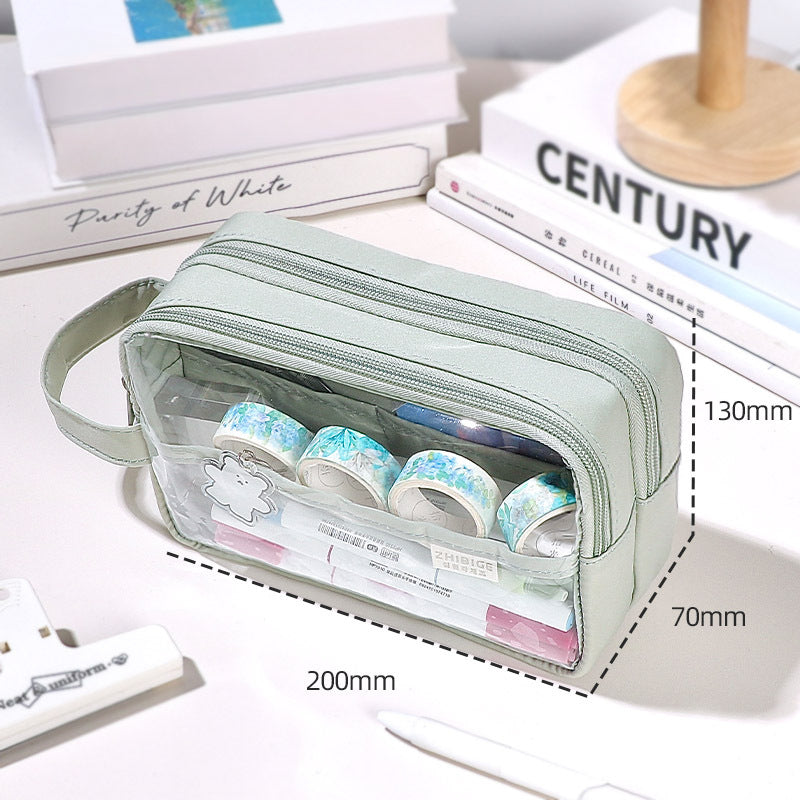 Wholesale 2023 Three-layer Extra Large Capacity Transparent Canvas Pencil Case