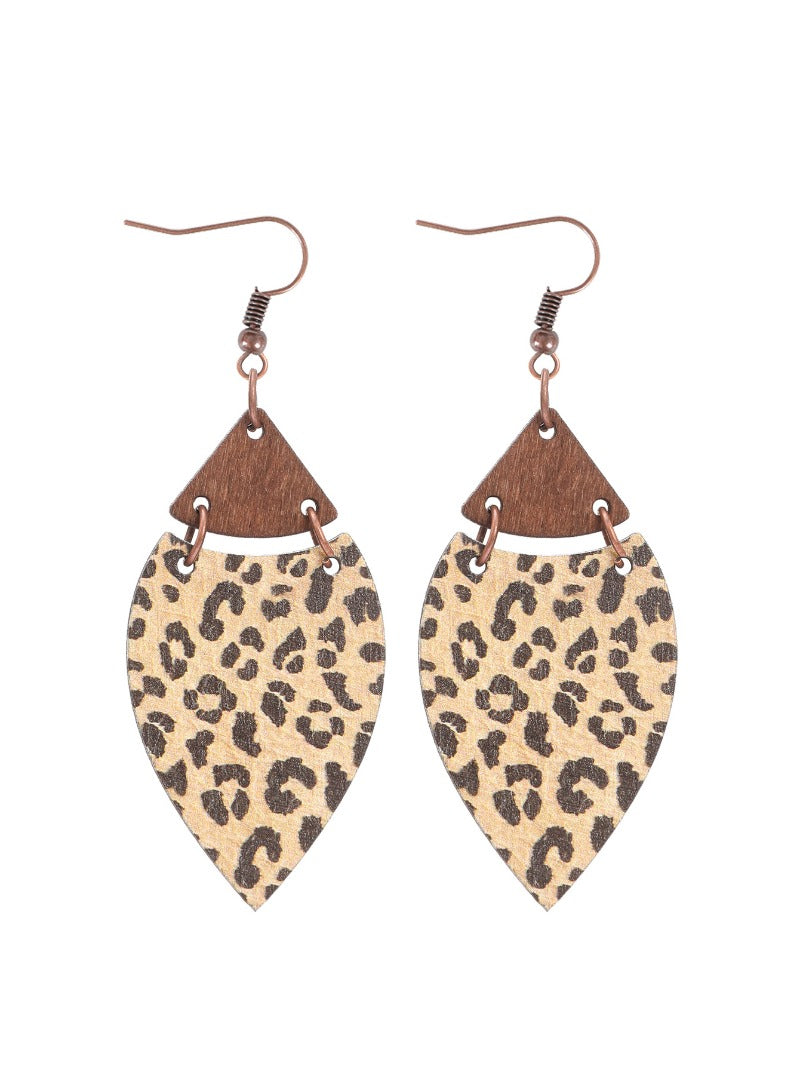 Wholesale Retro Leopard Leaf Splicing Woodblock Fashion Exaggerated Earrings