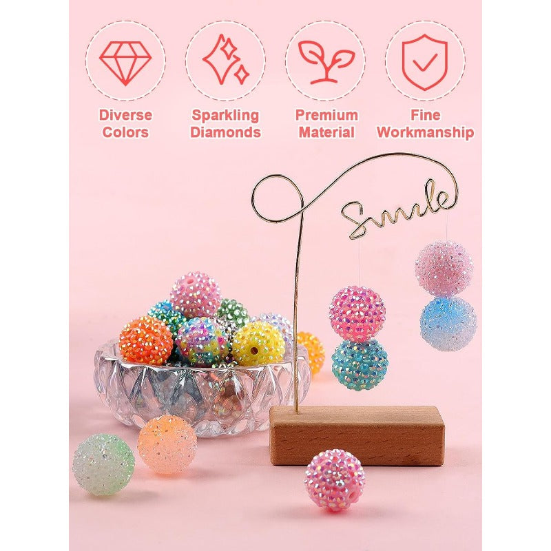 Wholesale Kalolary 50PCS Pave Disco Ball Beads, 20mm Resin Rhinestone Loose Beads Round Crystal Sparkly Beads Sparkly Bubblegum Beads Chunky Round Beads for Jewelry Making DIY Craft Supplies (Multicolor)
