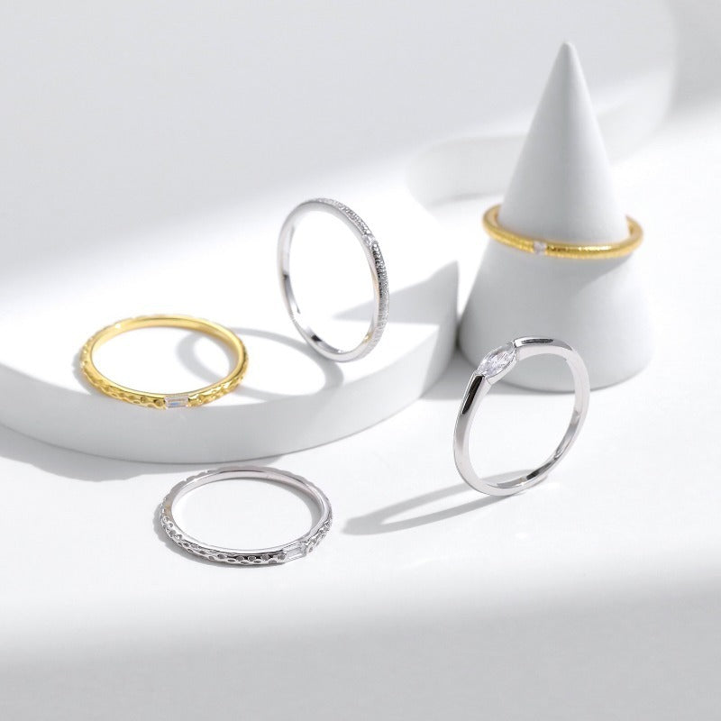 Wholesale S925 Sterling Silver Tinfoil Irregular Cross-line Textured Ring