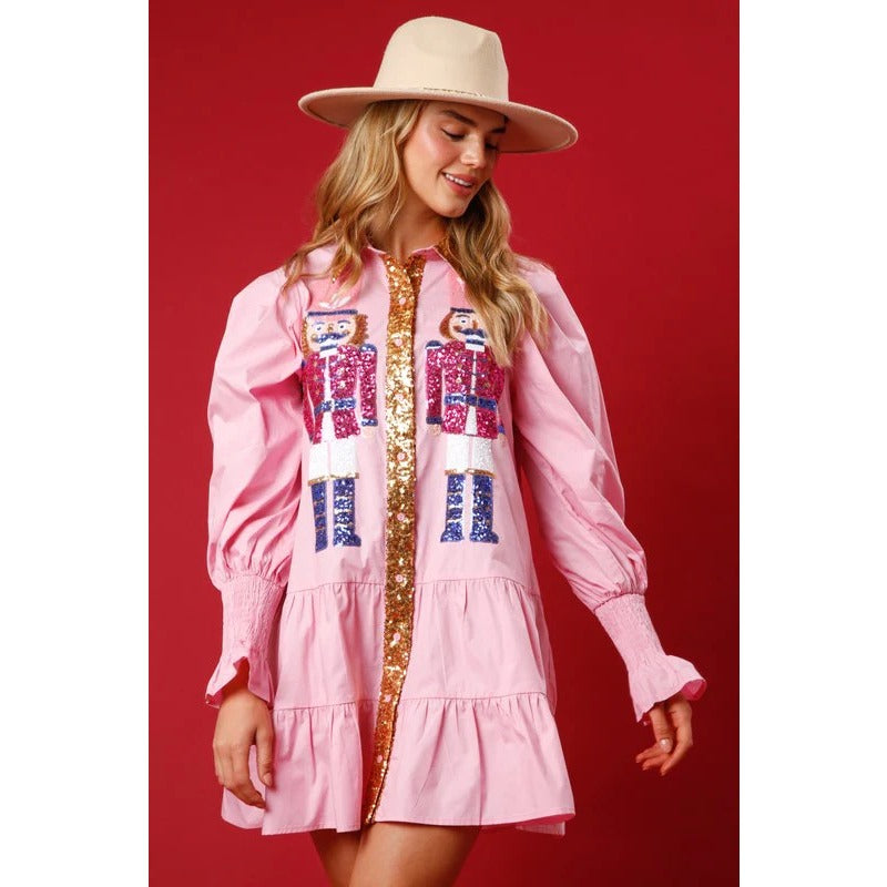 Wholesale Autumn/winter Contrasting Long Sleeved Lapel Christmas Sequin Women Clothes