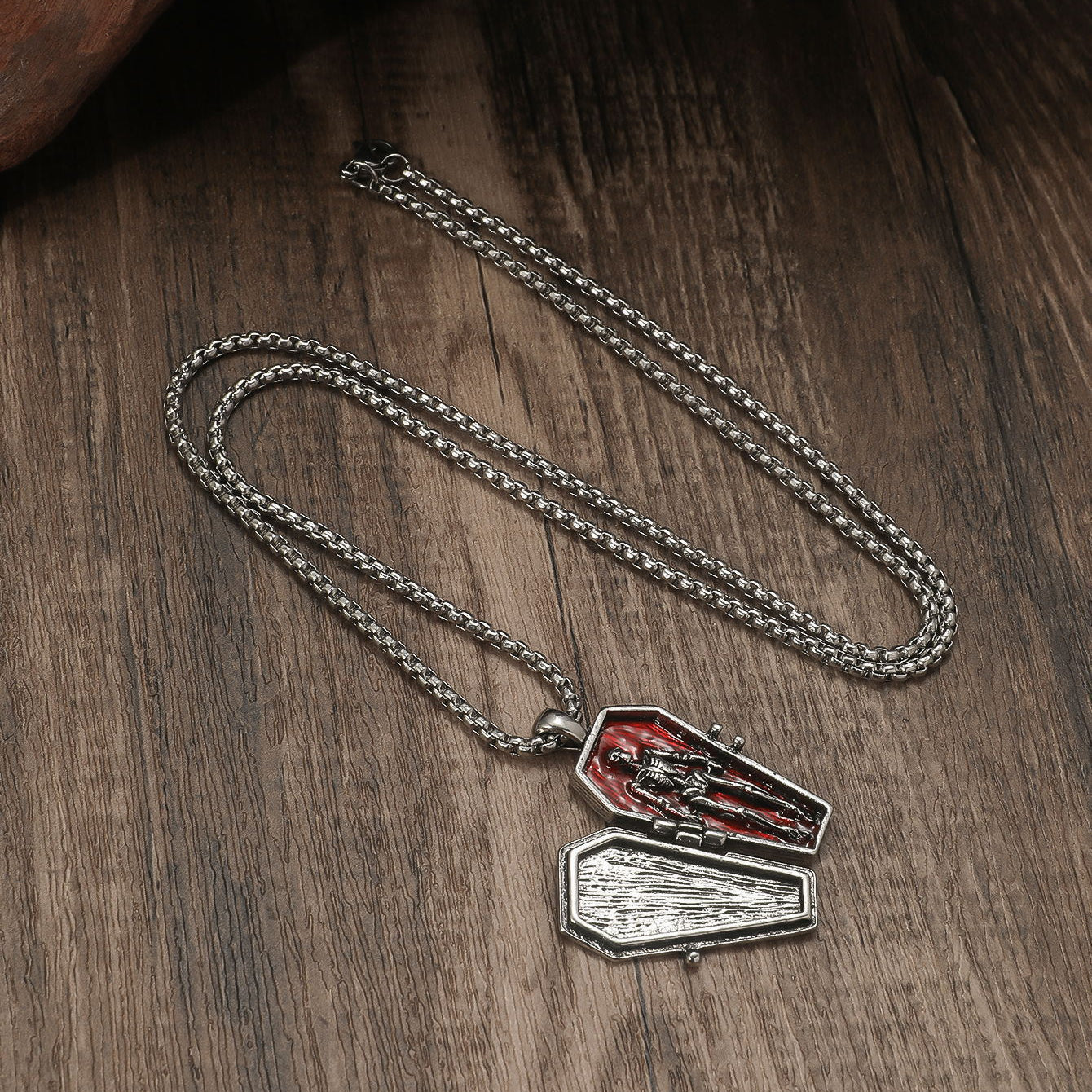 Wholesale Halloween Gothic Style Coffin Red Enamel Pendant Zinc Alloy Necklace