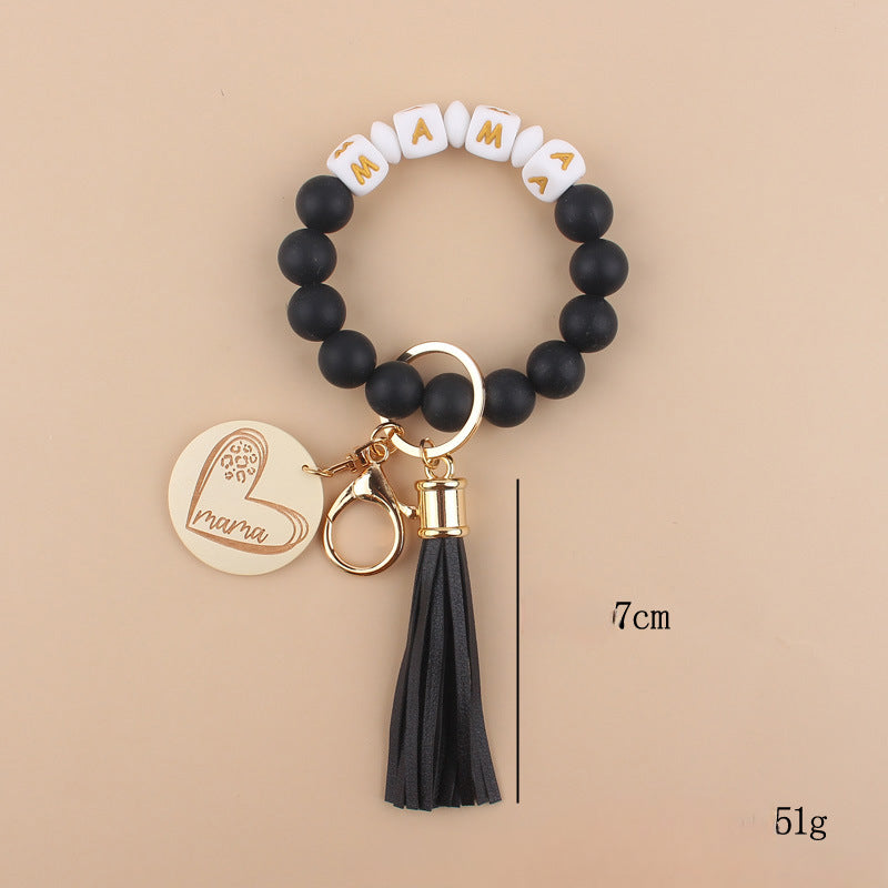 Wholesale MAMA Solid Color Silicone Beaded Wrist Keychain
