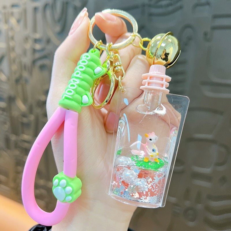 Wholesale Oil Filled Dinosaur Jelly Bottle Cute Liquid Quicksand Pendant Keychain