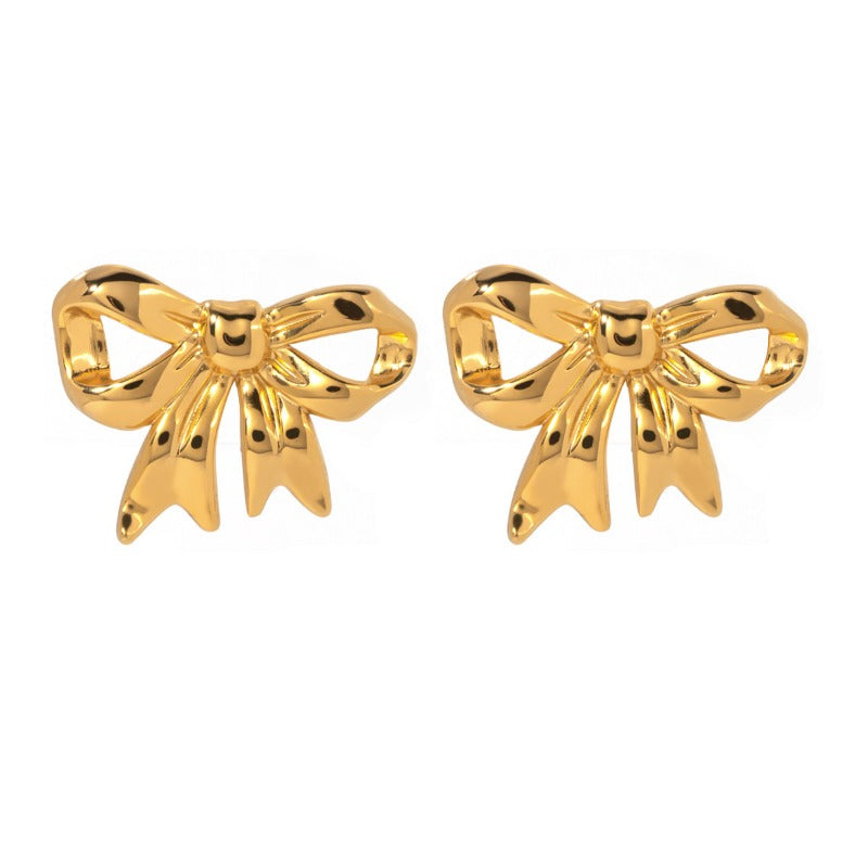 Wholesale18K Gold Stainless Steel Bow Earrings