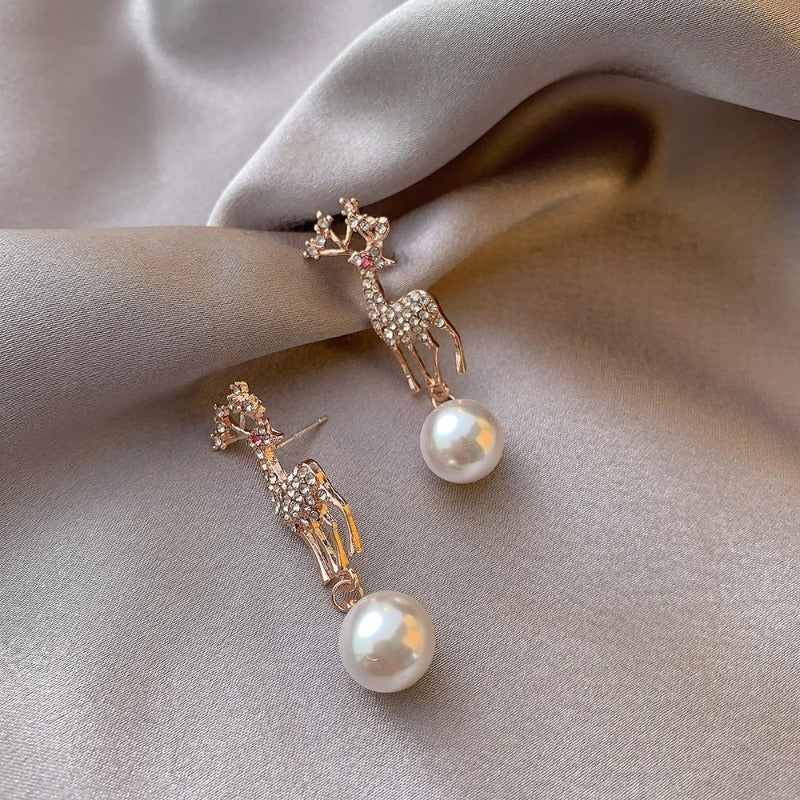 Wholesale Christmas Diamond Elk Pearl Earrings