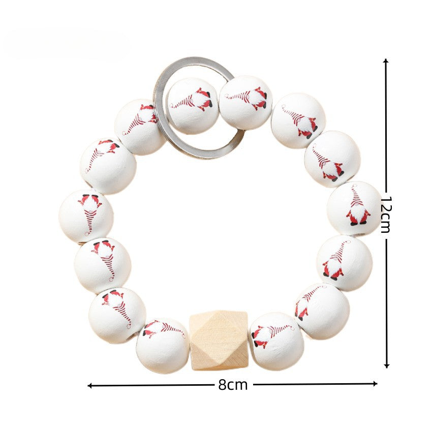 Wholesale Christmas Santa Claus Wooden Bead Bracelet Keychain