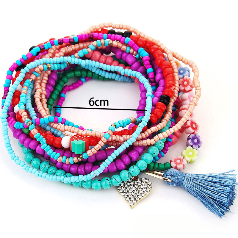 Wholesale Folded Wind Strawberry Bracelet Hand-woven Rice Bead Fringe Elastic Bracelet
