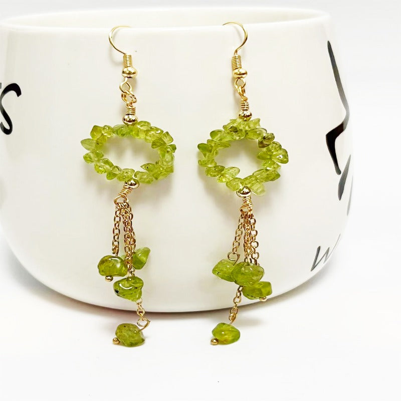 Wholesale Crystal Colorful Sweet Natural Crushed Stone Tassel Earrings