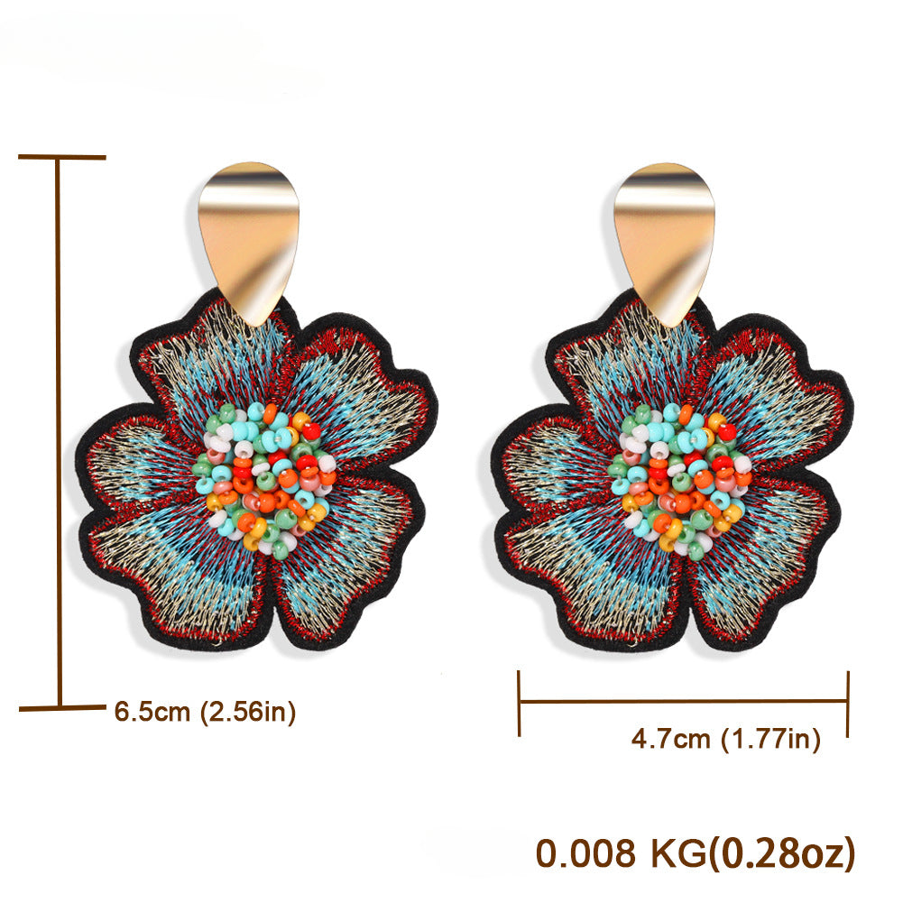 Wholesale Art Flower Rose Embroidery Earrings