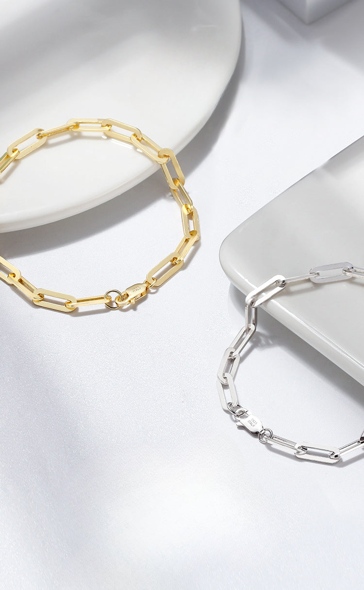 Wholesale 14K Gold Cross Paper Clip S925 Sterling Silver Bracelet