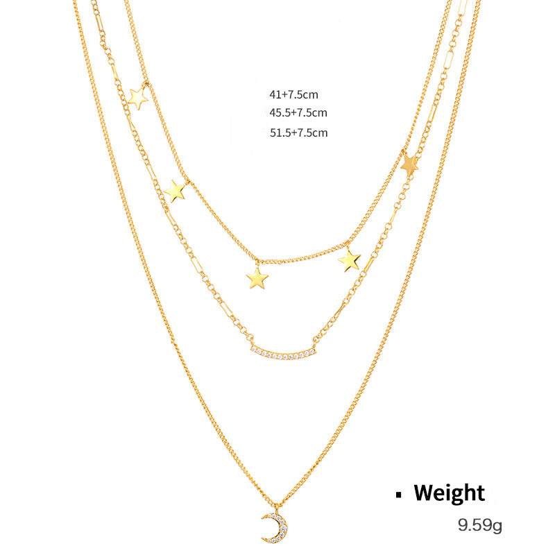 Wholesale Copper Inlaid Zirconium Plated Genuine Gold Multi-layer Stacked Necklace Collarbone Chain