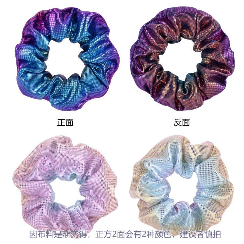 Wholesale 16-color Laser Gold-stamped Fabric Double-color Gradient Pig Intestine Hair Scrunchies