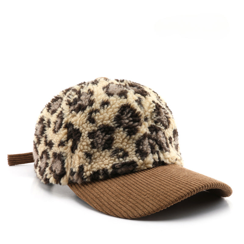 Wholesale Autumn and Winter Retro Color Block Leopard Print Plush Baseball Cap