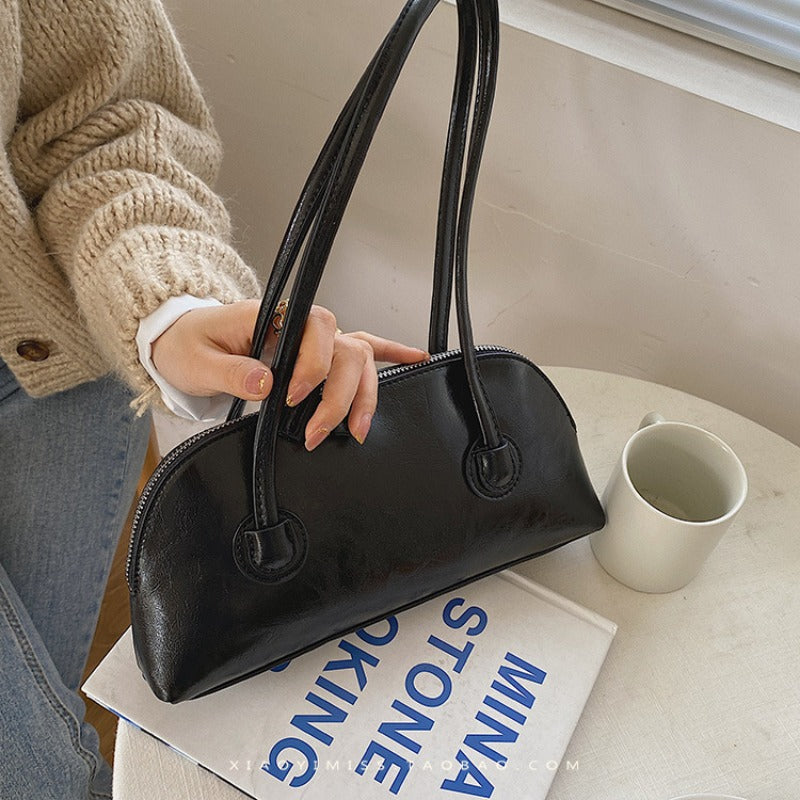 Wholesale Retro Fashion Wax Leather Candy Color Baguette Bag