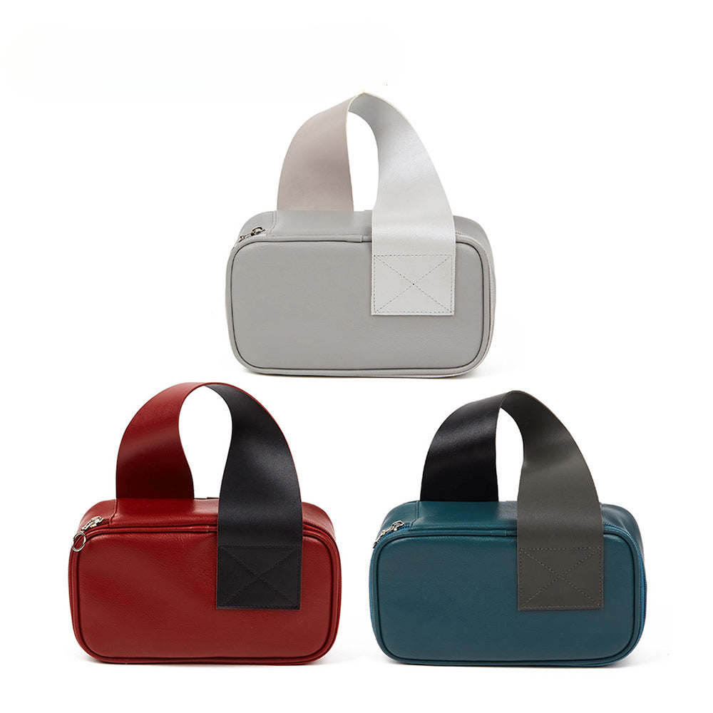 Wholesale Handheld Solid Color Zipper PVC Leather Makeup Bag