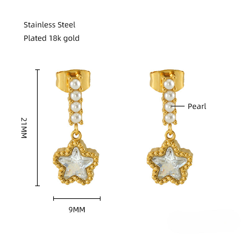 Wholesale Stainless Steel Pearl Zircon Star Earrings