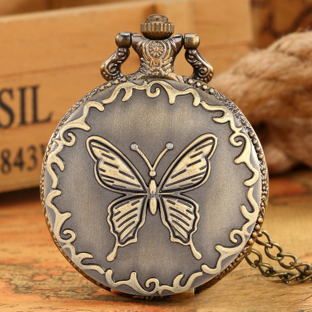 Wholesale Hollow Butterfly Pocket Watch Plus Flat Birdcage Accessories Quartz Alloy Pocket Watch