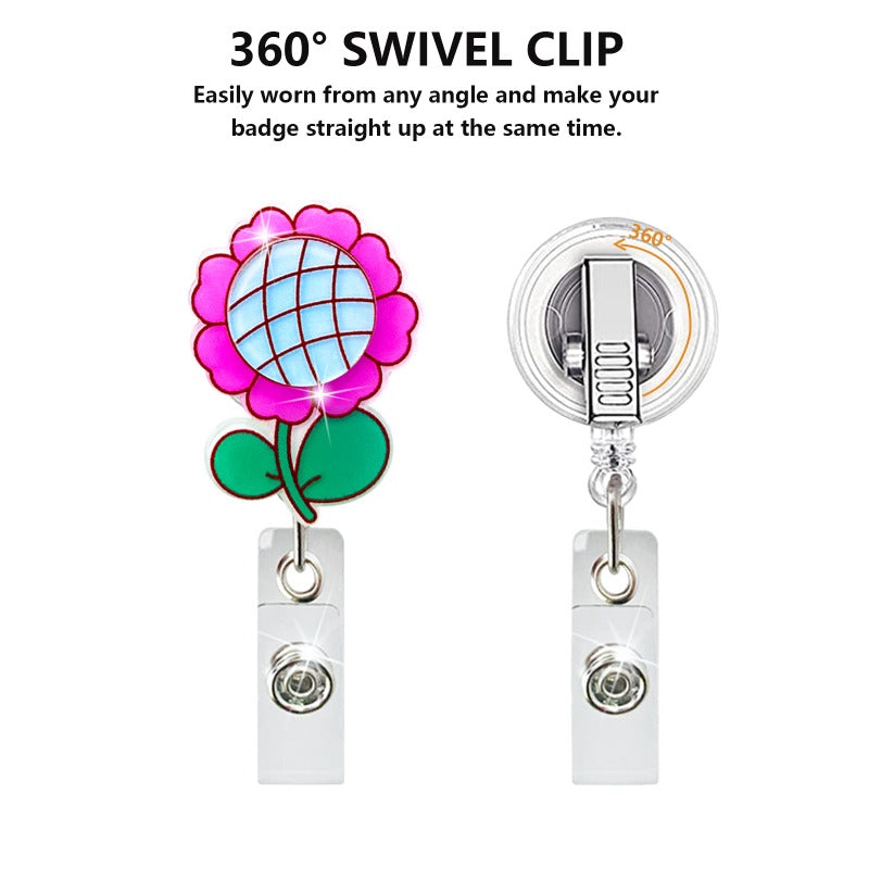 Wholesale Badge Reels Sunflower Retractable Keychain