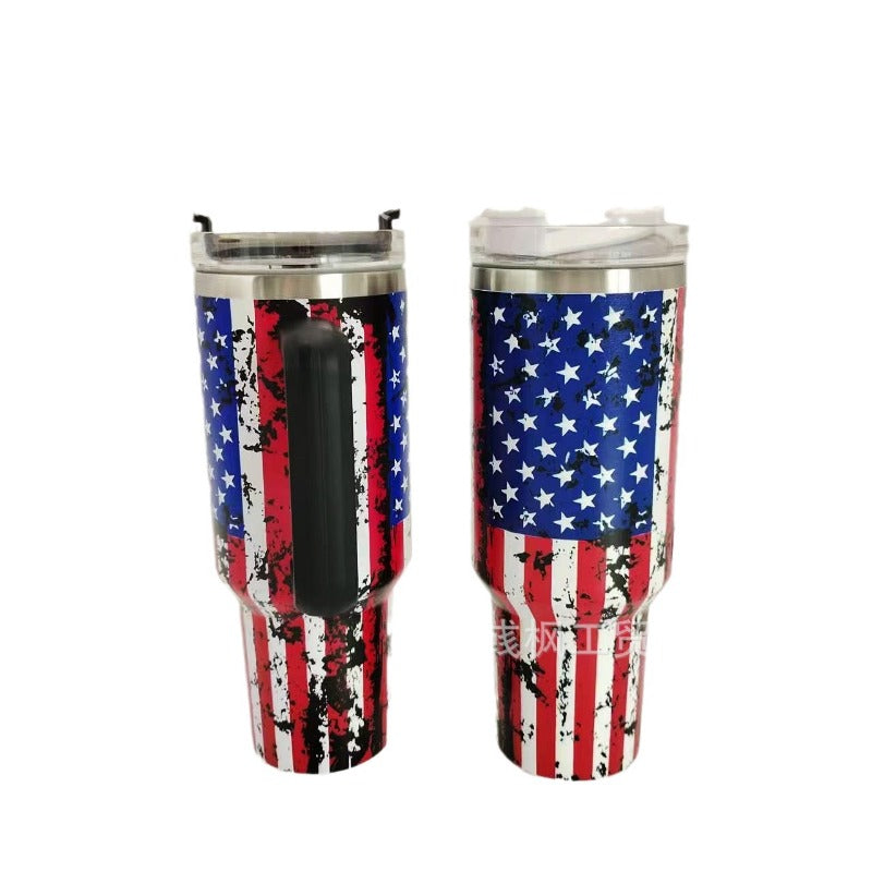Wholesale 5D Stars and Stripes 40oz Car Cup Car Stainless Steel Tumbler Mug with Handle