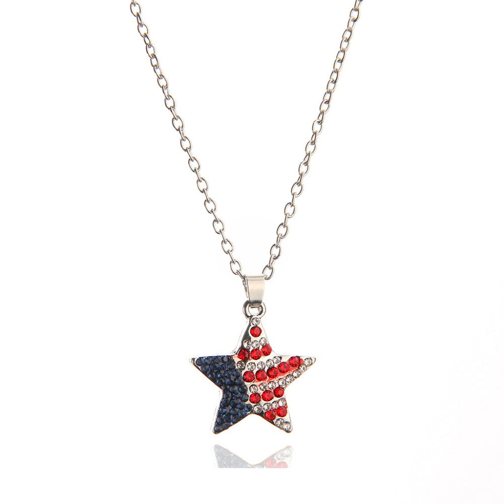 Wholesale Fashion Round Pentagram Star Rectangular American Flag Necklace