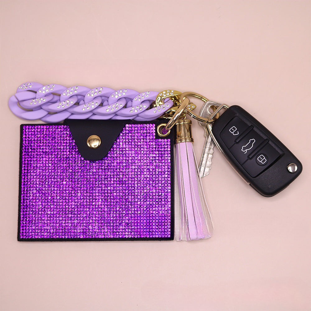 Wholesale Diamond Card Holder Acrylic Bracelet Key Ring Coin Purse ID Bag Key Chain